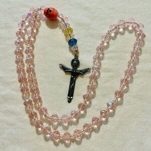 Elegant Pink Crystal Rosary Necklace